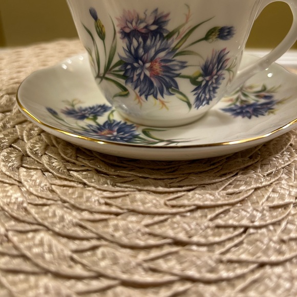 Vintage Crown Staffordshire Fine Bone China Blue Floral Teacup and Saucer - Engl - Picture 3 of 12